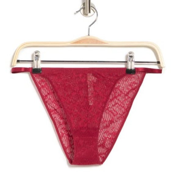 Free People Tameeka High Waisted High Cut Lace Underwear Red Berry L NWT - Picture 3 of 12